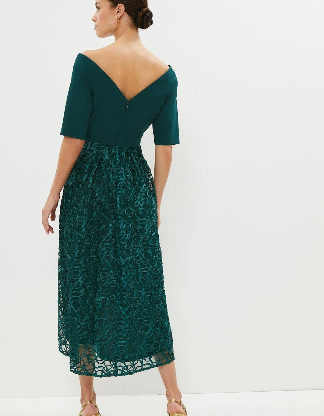 Petite V Neck Embroidered Midi Dress