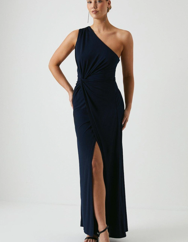 Twist Detail One Shoulder Jersey Bridesmaids Dress