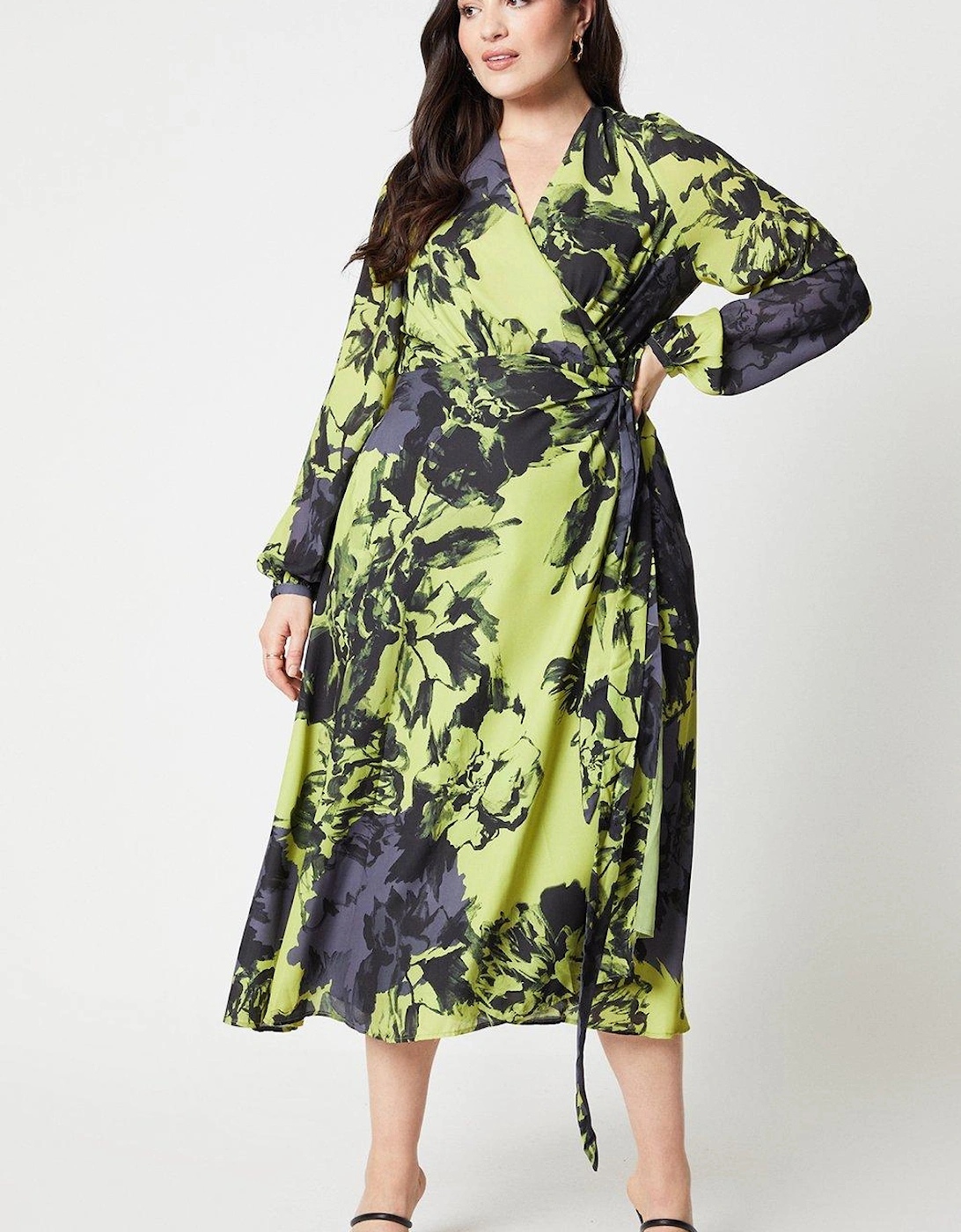 Plus Size Printed Long Sleeve Wrap Dress, 4 of 3