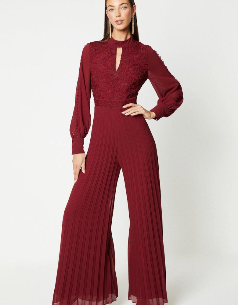 Lace Trim Blouson Sleeve Jumpsuit