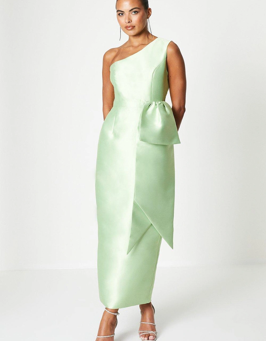 One Shoulder Statement Bow Twill Column Gown, 2 of 1