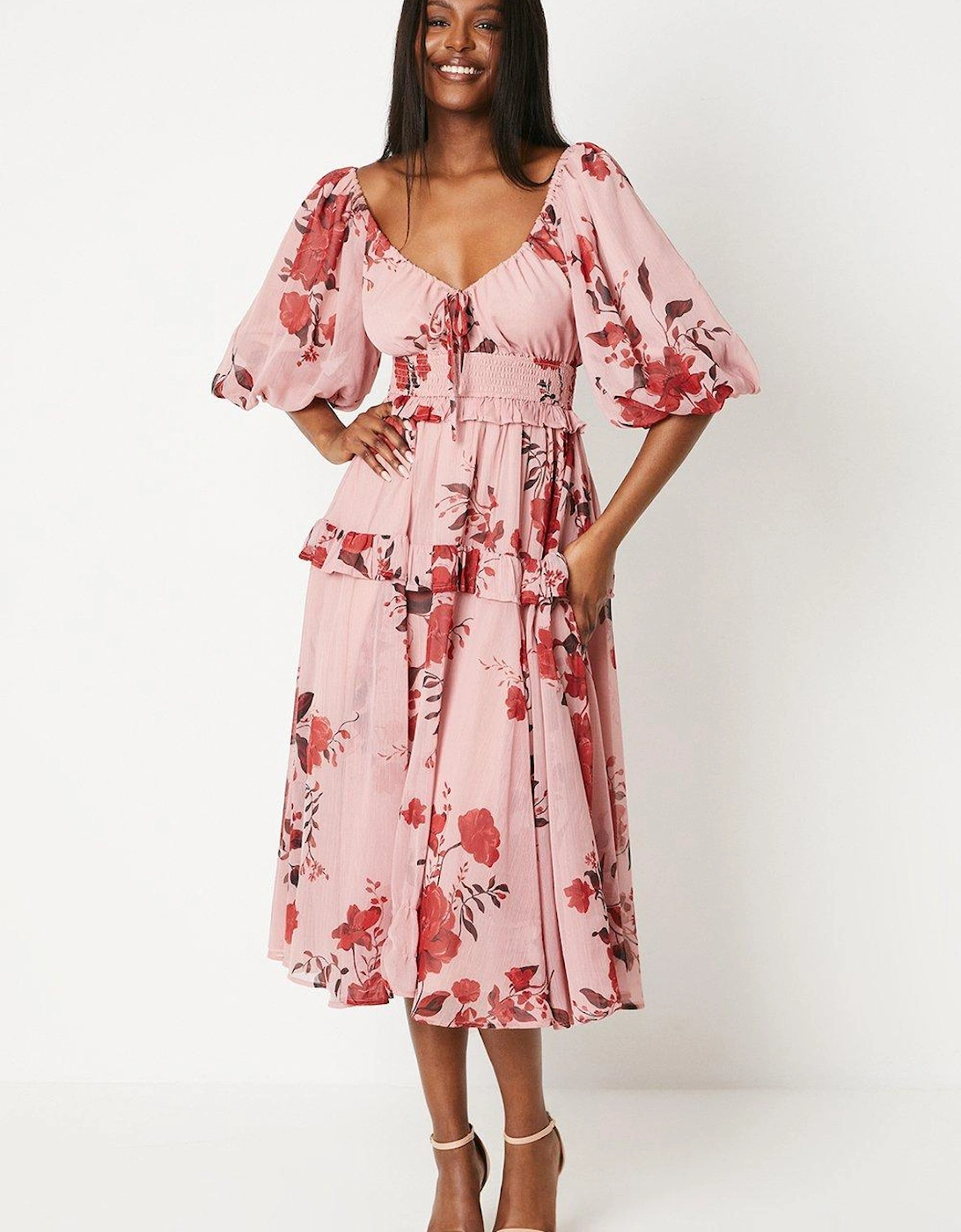 Balloon Sleeve Flowing Midi Dress, 2 of 1