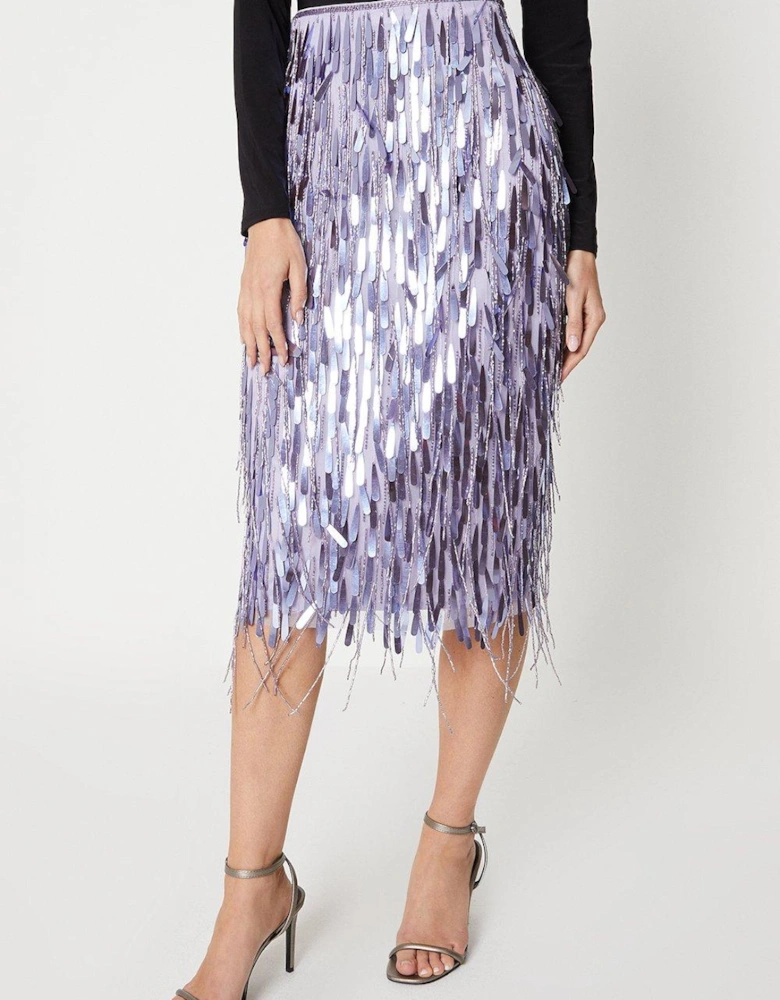Fringe Sequin Midi Skirt