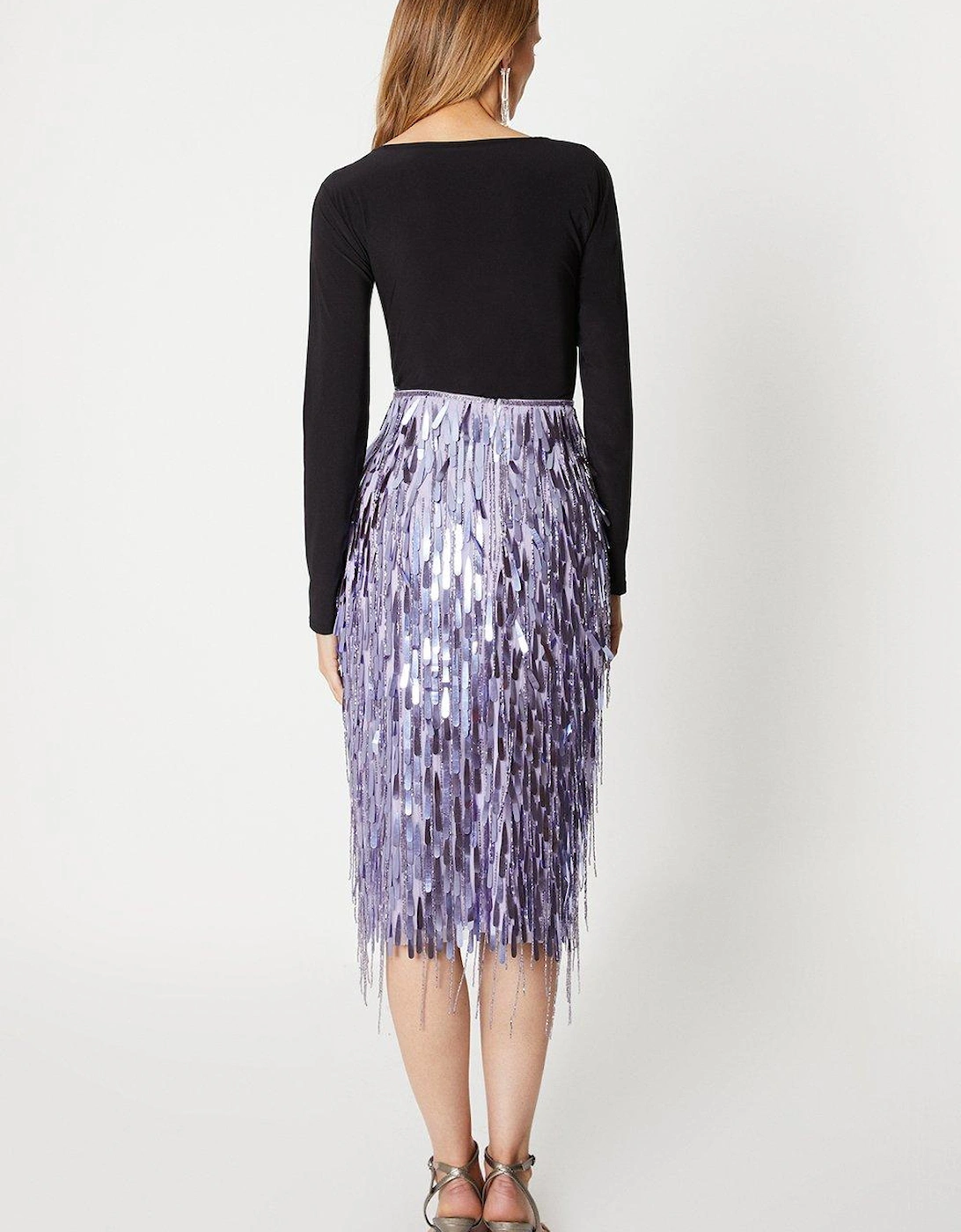 Fringe Sequin Midi Skirt