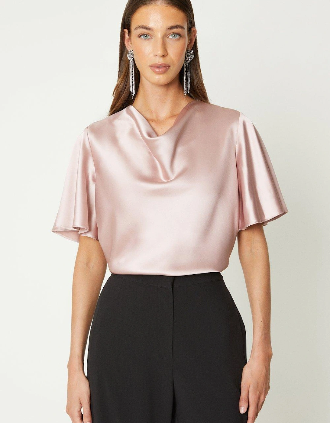 Flare Sleeve Cowl Neck Satin Top, 5 of 4