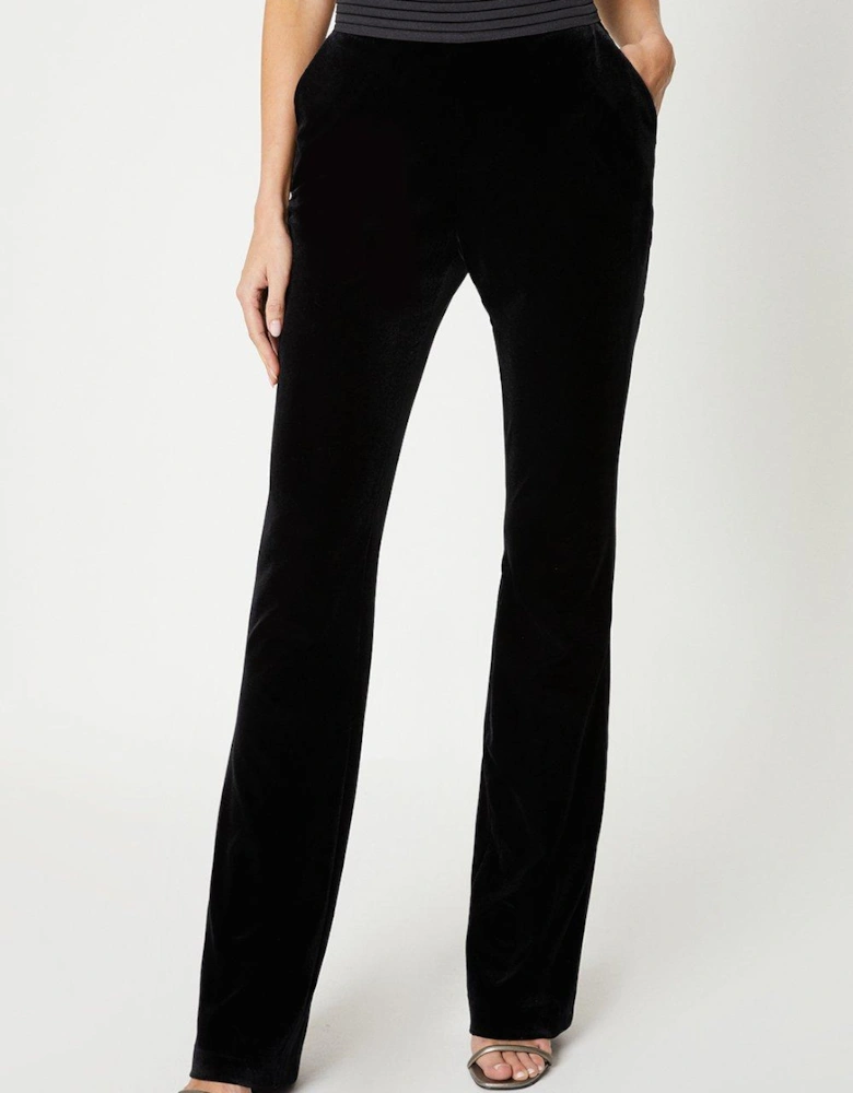 Premium Velvet Flare Trouser With Pleated Satin Waistband