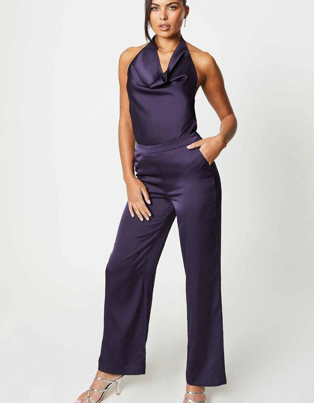 Sophie Habboo Satin Cowl Neck Jumpsuit