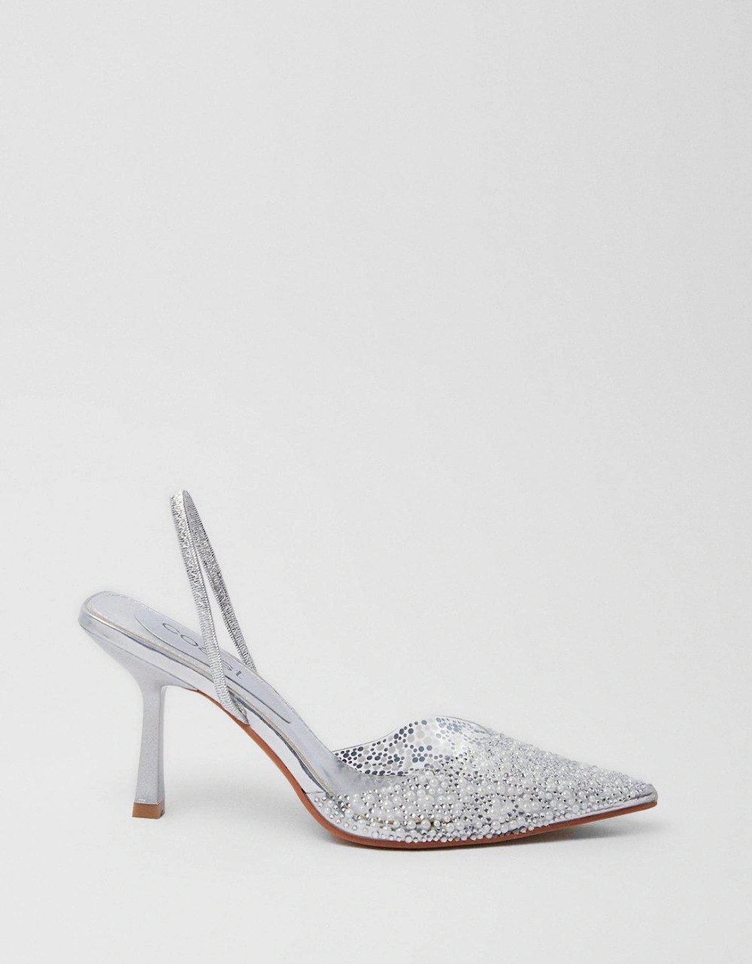 Tilly Diamante And Pearl Sling Back Pointed Court Shoes