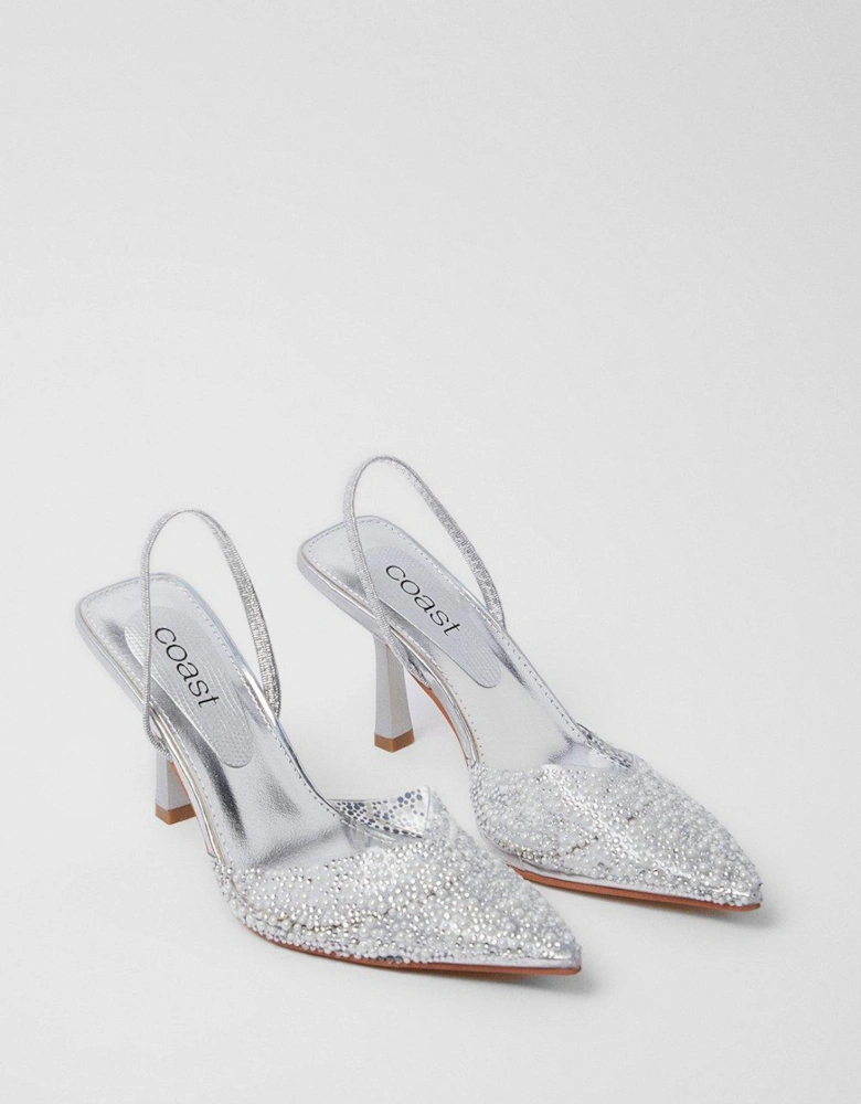 Tilly Diamante And Pearl Sling Back Pointed Court Shoes