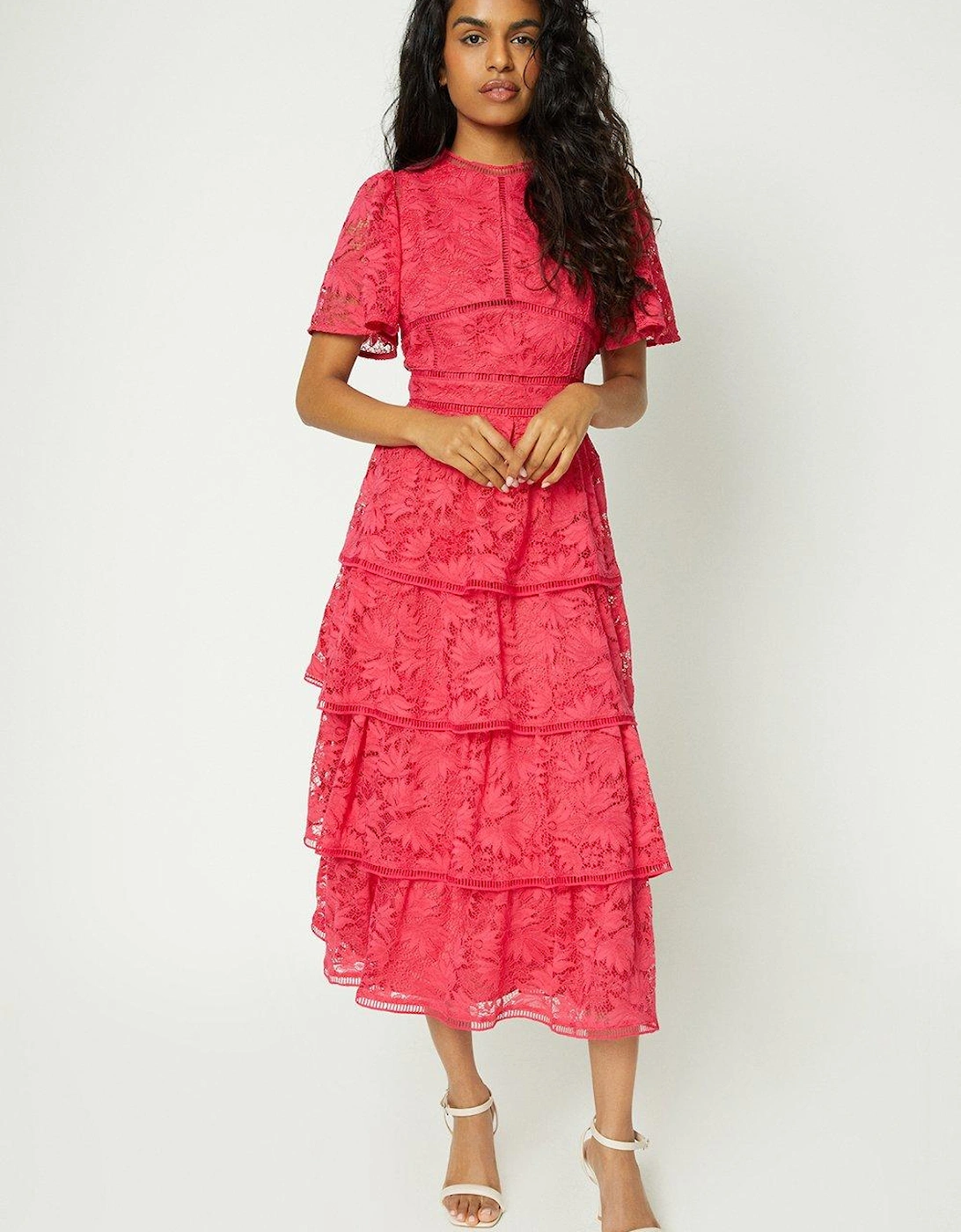 Petite Tiered Lace Dress With Flutter Sleeve & Trims, 5 of 4