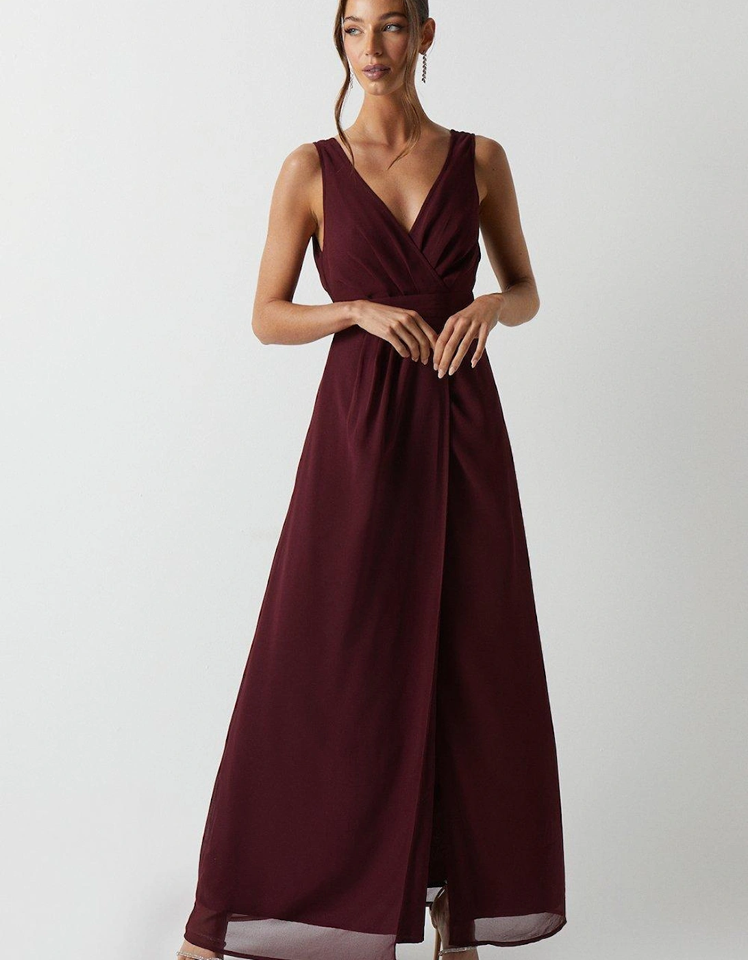 Pleat Detail Wrap Column Bridesmaids Maxi Dress, 2 of 1