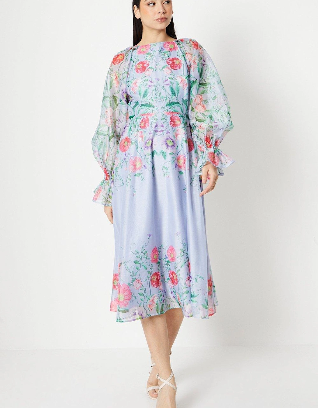 Placement Print Cloudy Organza Midi Dress, 6 of 5