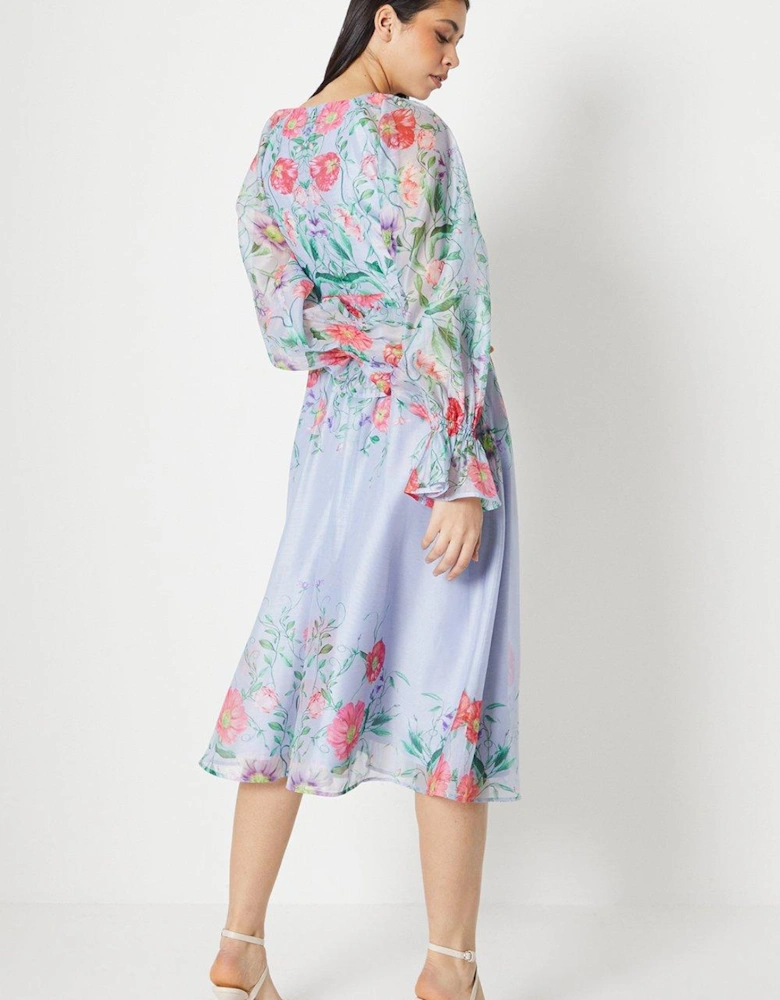 Placement Print Cloudy Organza Midi Dress