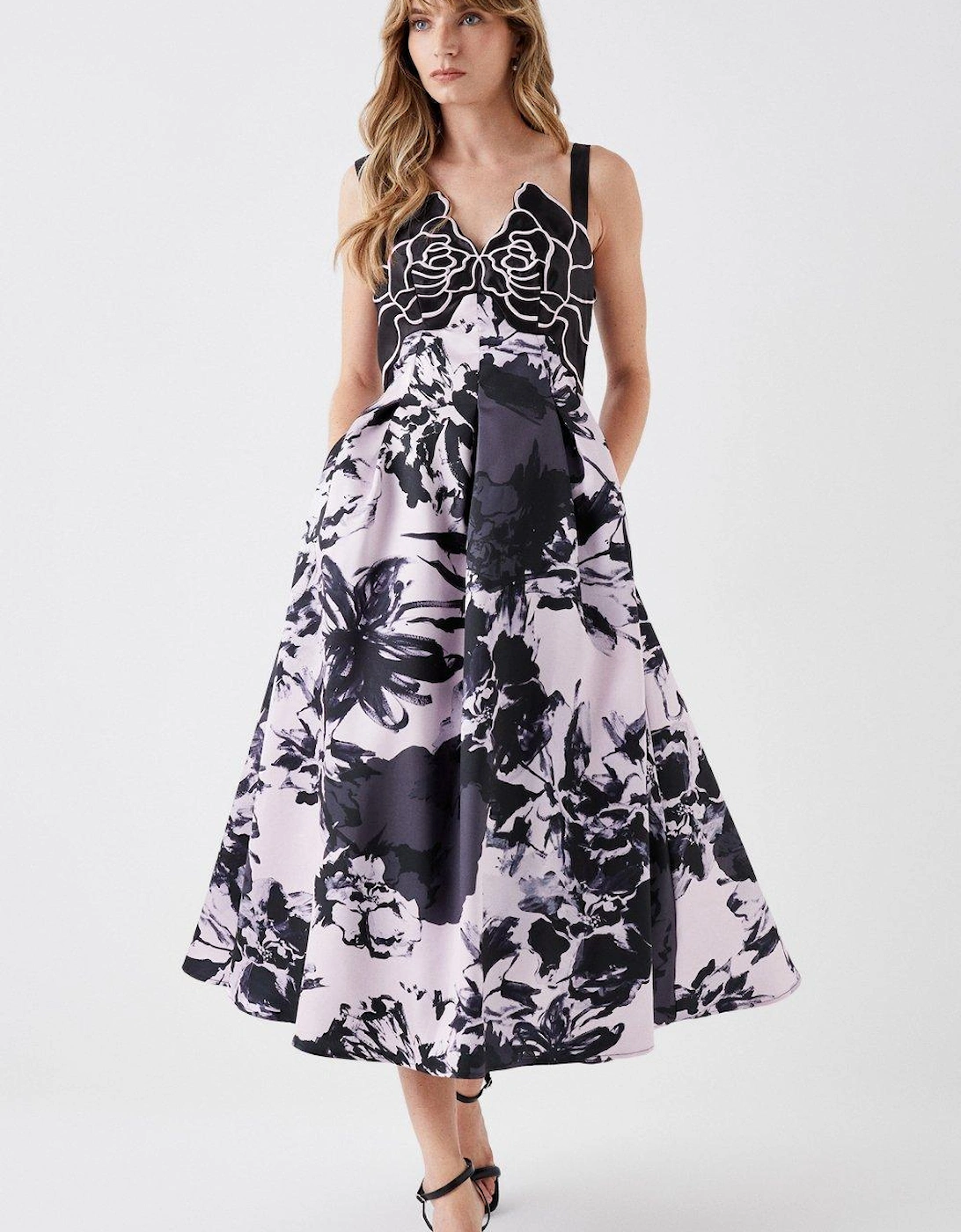 Printed Twill Midi Dress With Embroidered Flowers, 5 of 4
