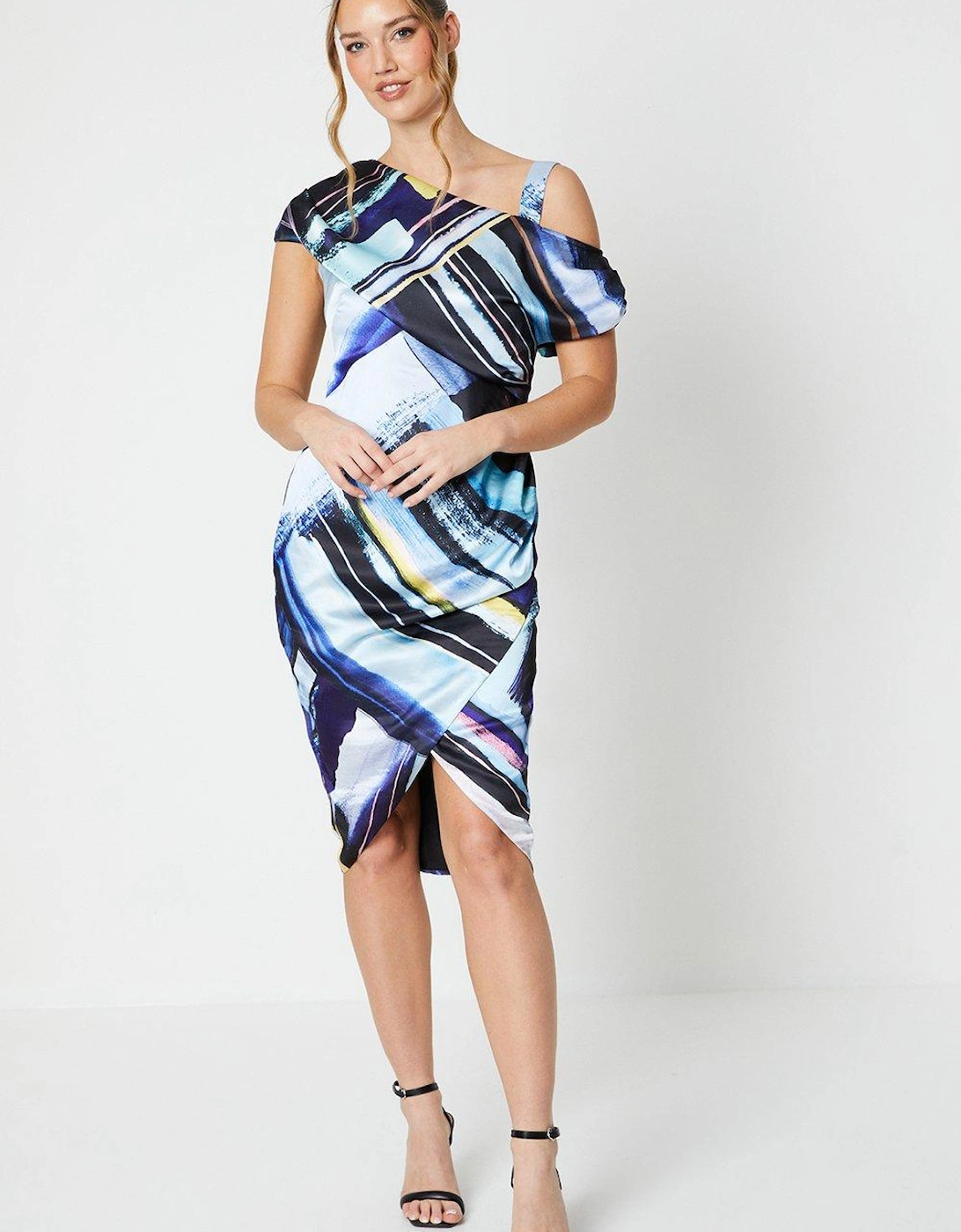 Printed Asymmetric Wrap Skirt Midi Dress, 6 of 5