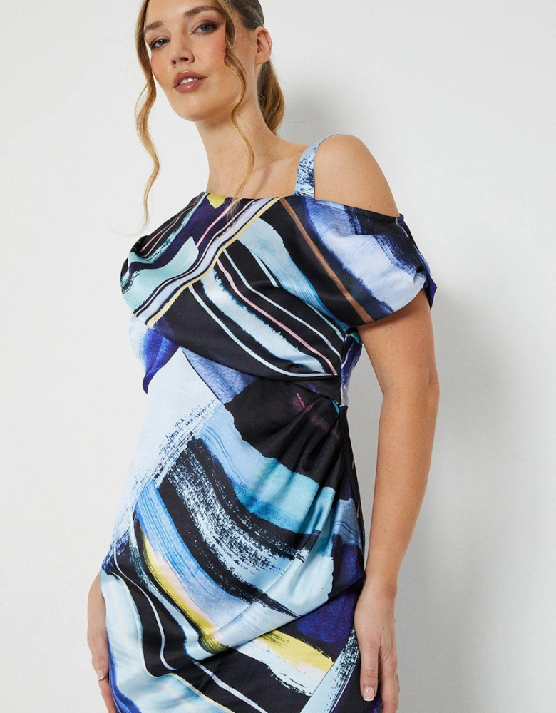 Printed Asymmetric Wrap Skirt Midi Dress