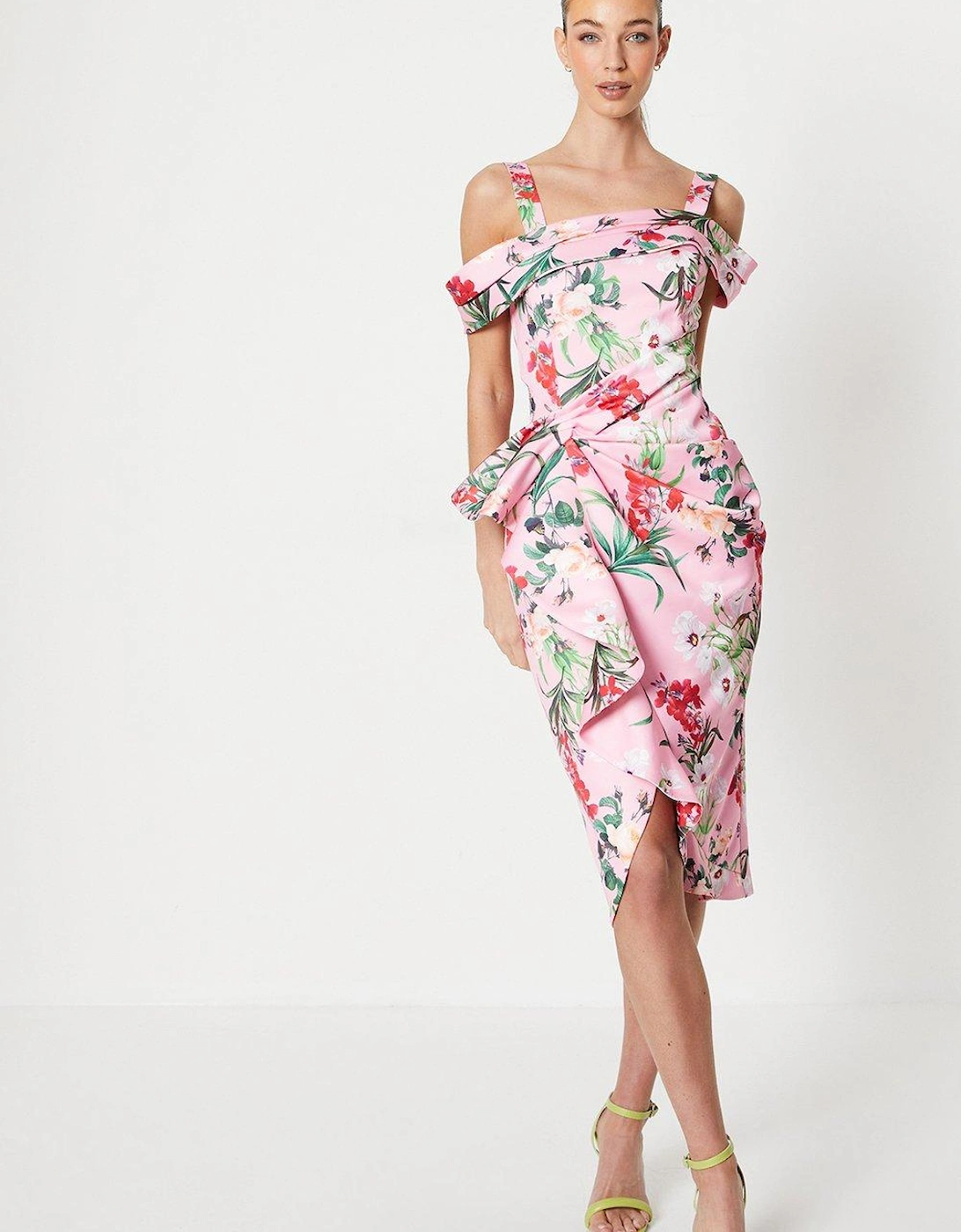 Floral Satin Ruched Pencil Dress, 2 of 1