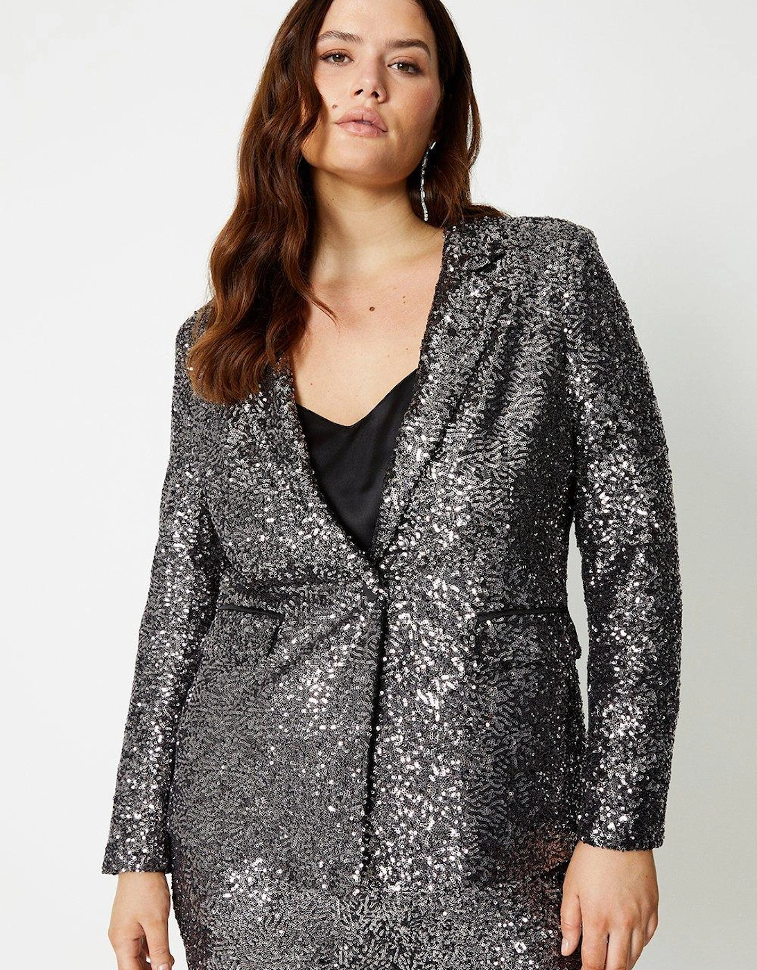 Plus Size Sequin Single Breasted Blazer, 6 of 5