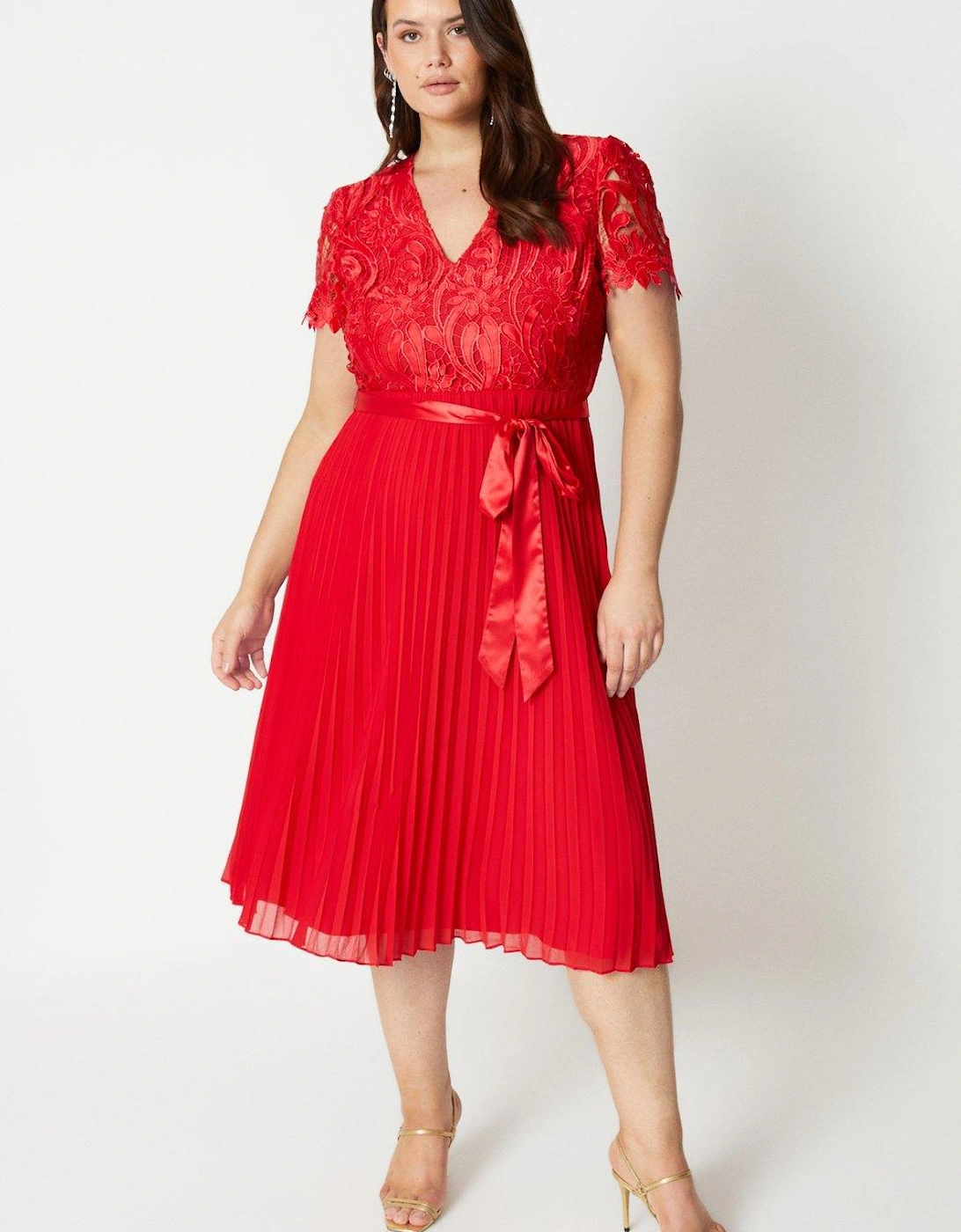 Plus Premium Floral Satin Lace Pleat Skirt Midi Dress, 5 of 4
