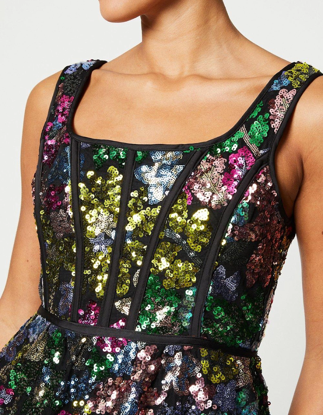 Square Neck Mini Sequin Dress