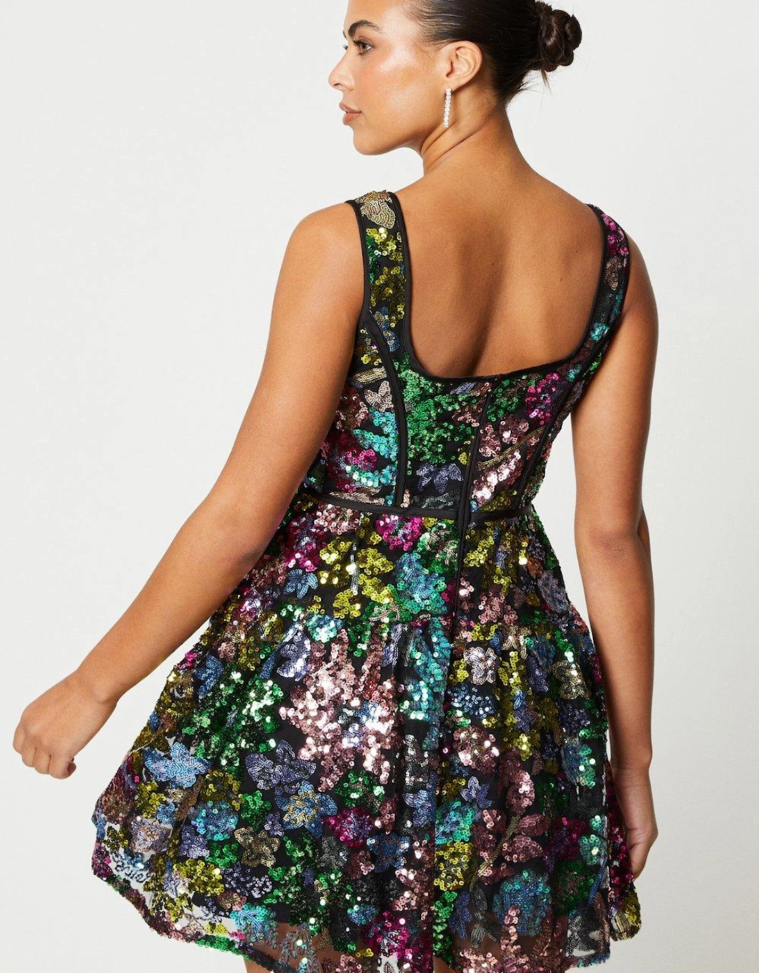 Square Neck Mini Sequin Dress