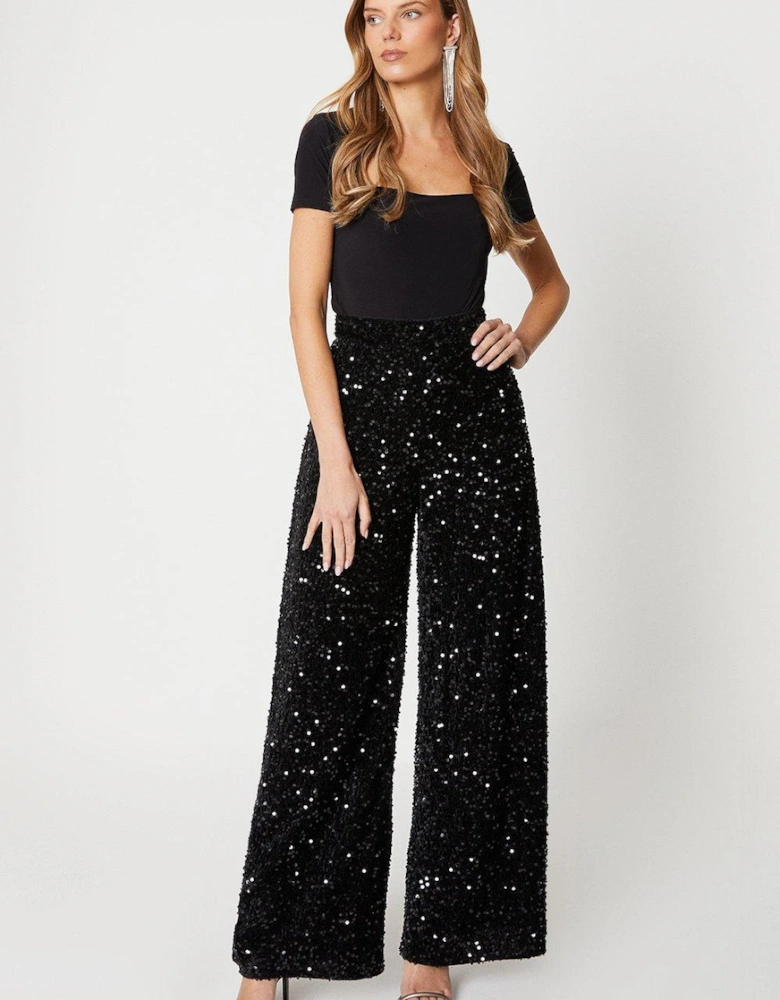 Velvet Sequin Wide Leg Trouser