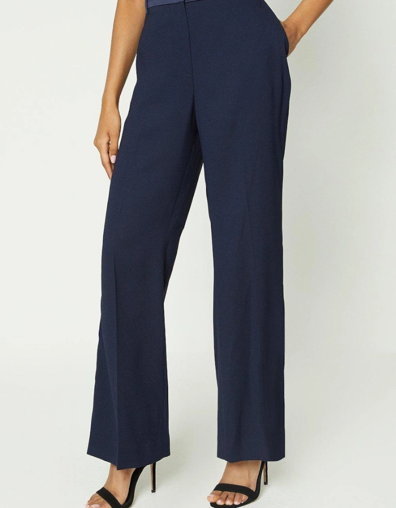 Petite Straight Leg Satin Waistband Trouser