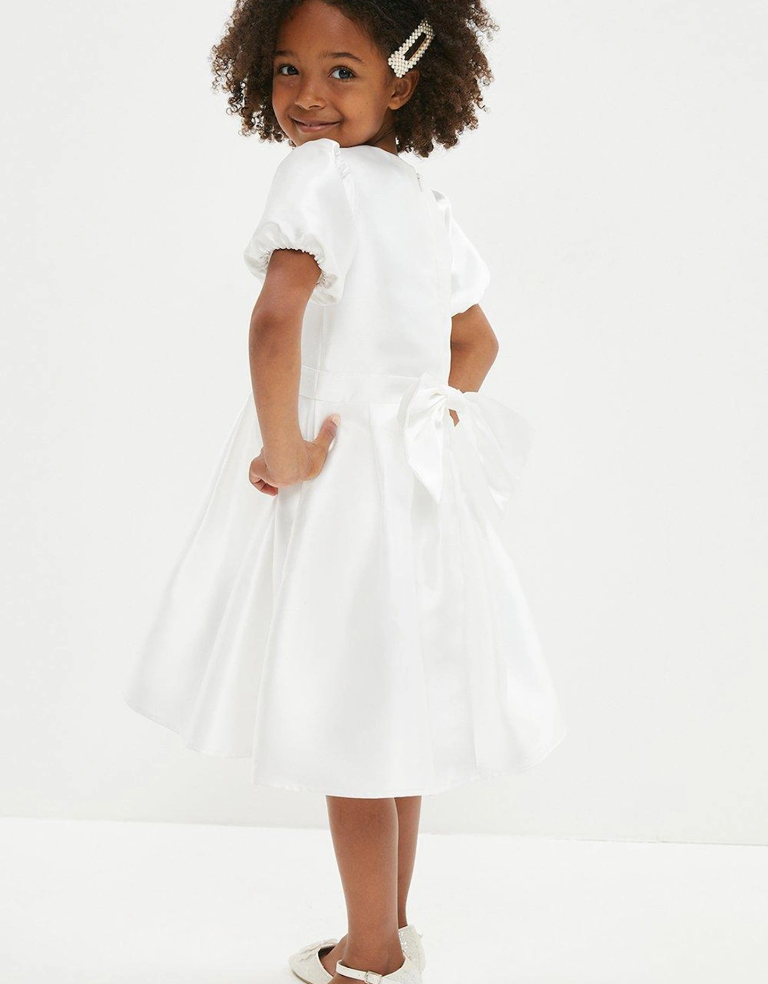 Girls Bow Back Detail Twill Dress, 3 of 2