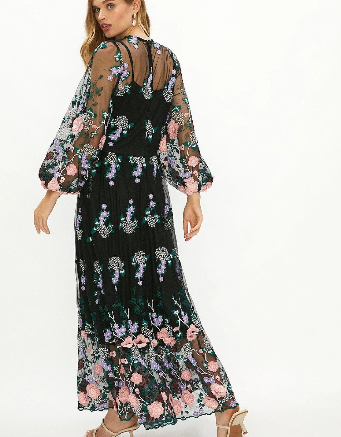 Embroidered Mesh Midaxi Dress