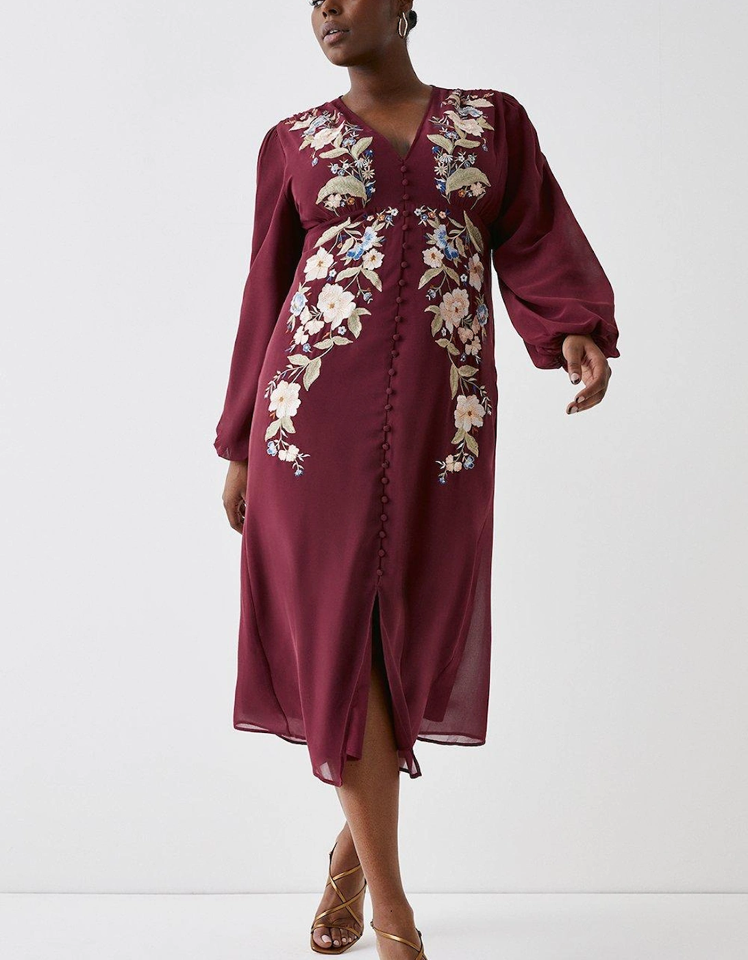 Plus Size Mirrored Orchid Button Midi Dress, 6 of 5