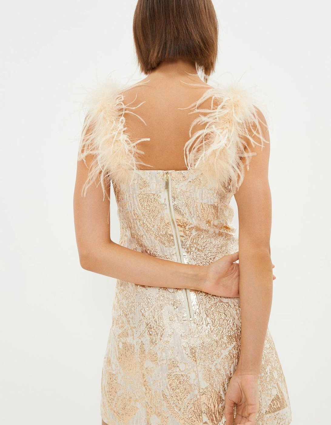 Mini Jacquard Dress With Feathers