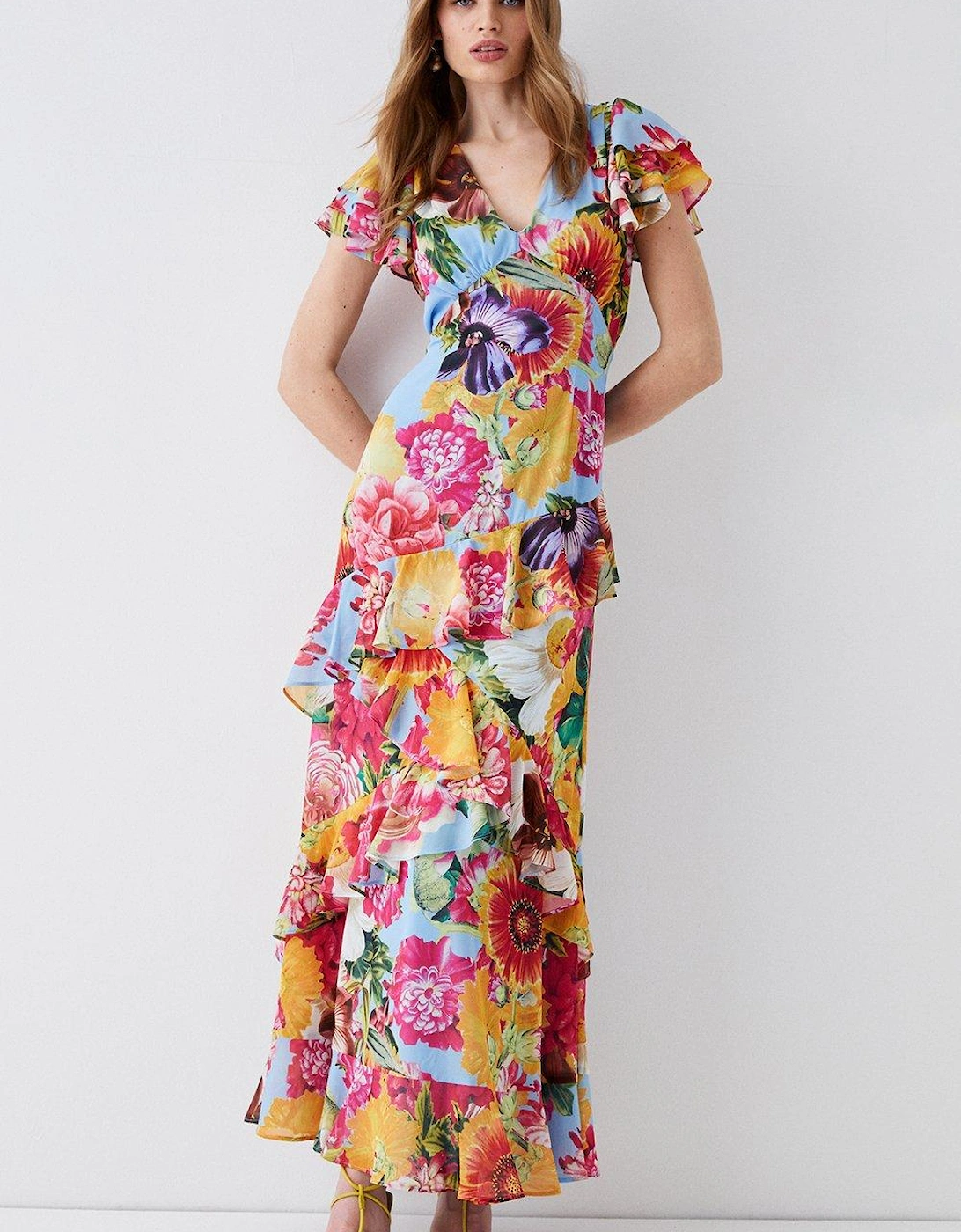 Floral Cut Out Back Ruffle Maxi Dress, 6 of 5