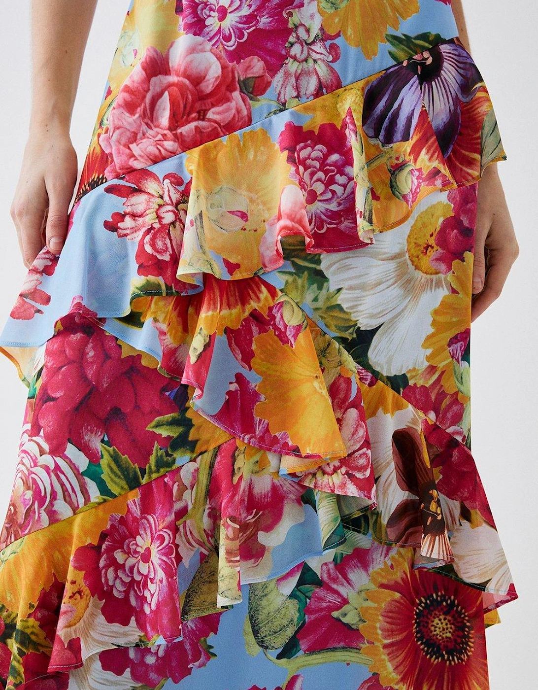 Floral Cut Out Back Ruffle Maxi Dress