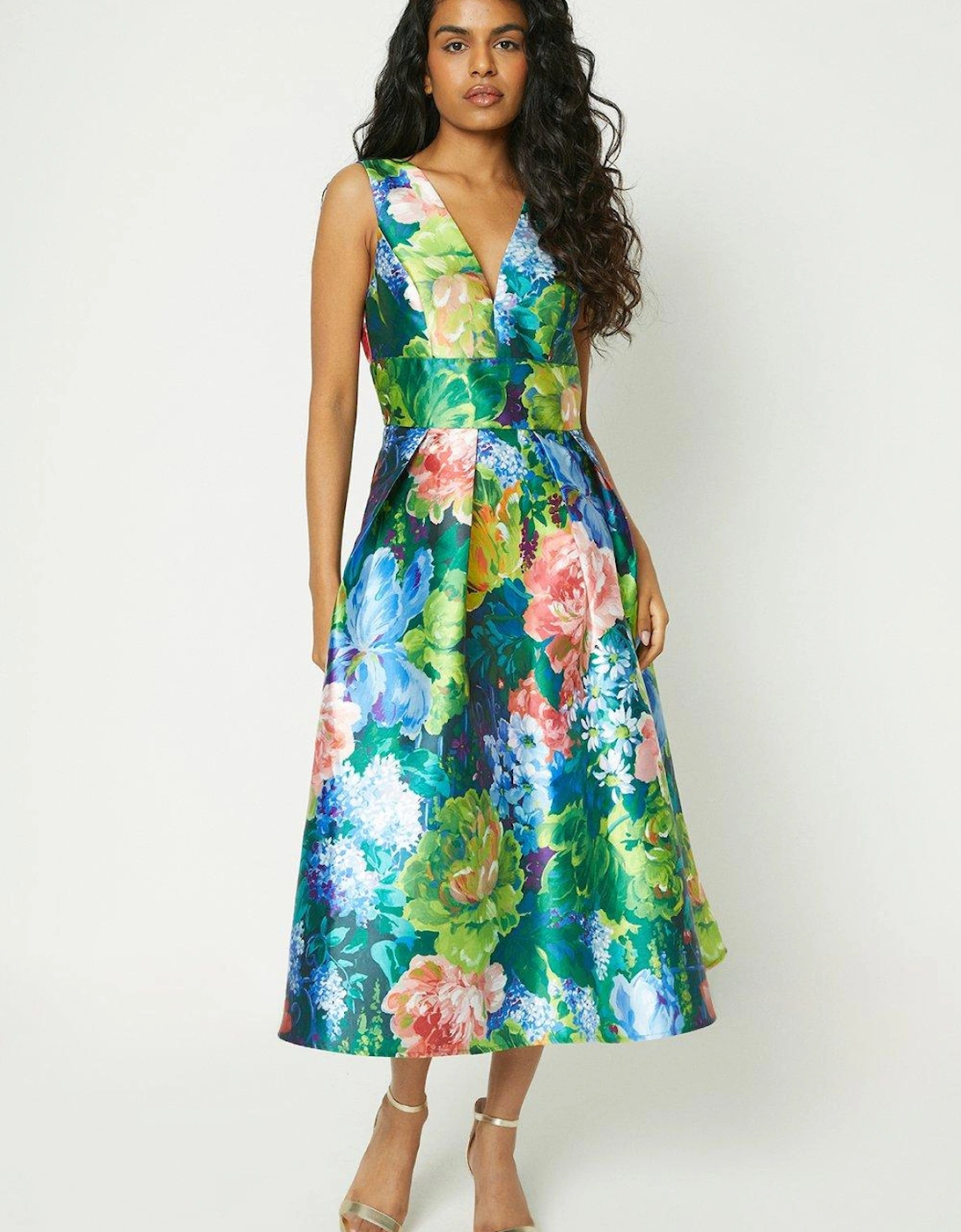 Petite Plunge Neck Midi Dress In Printed Twill, 5 of 4