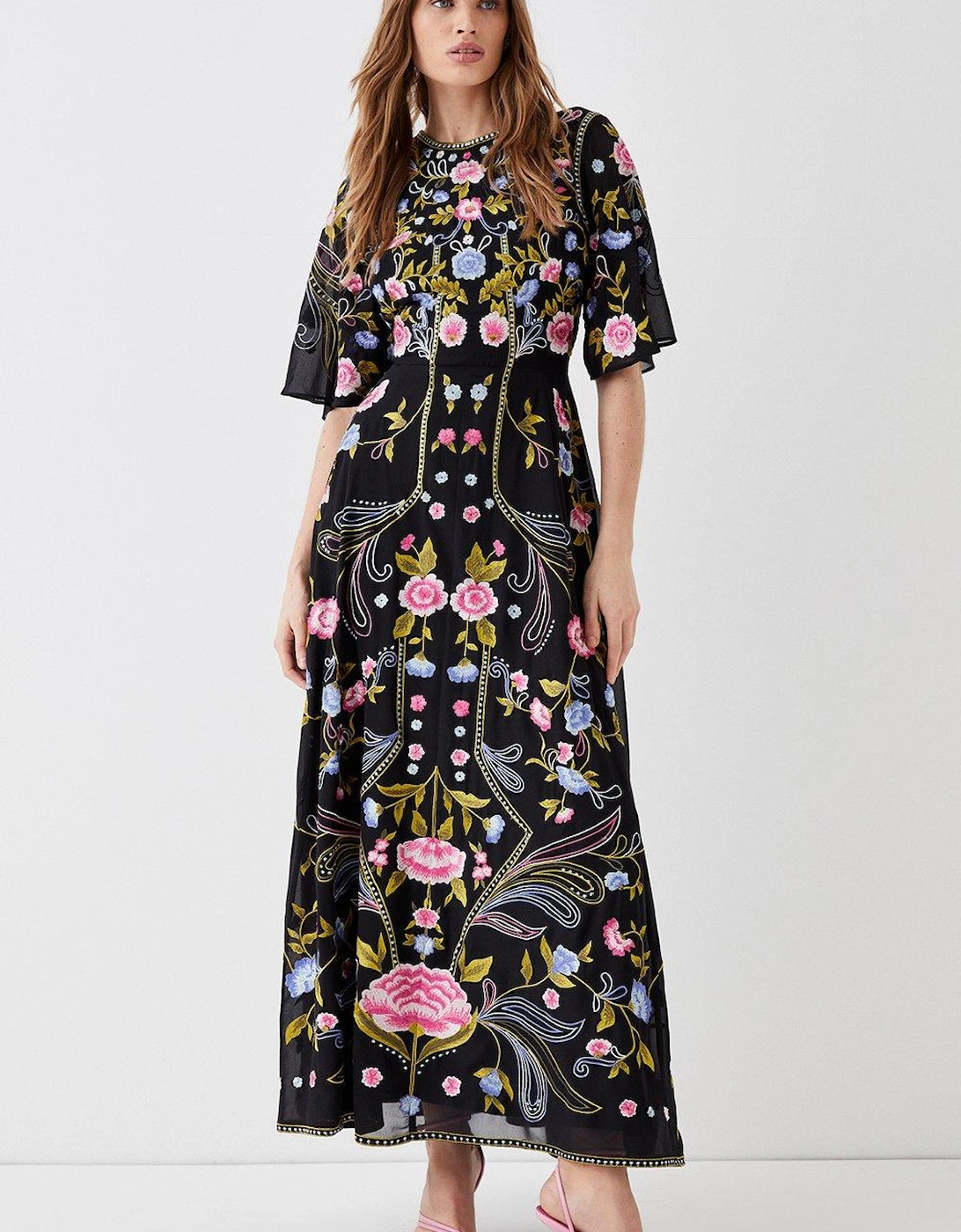 Angel Sleeve Embroidered Maxi Dress, 4 of 3