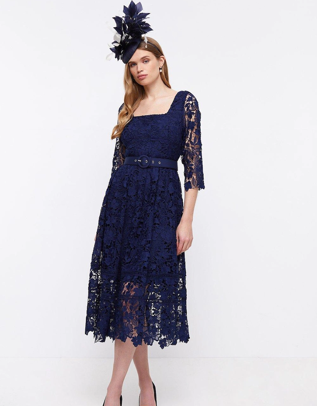 Square Neck Lace Dress With 3/4 Sleeve, 6 of 5