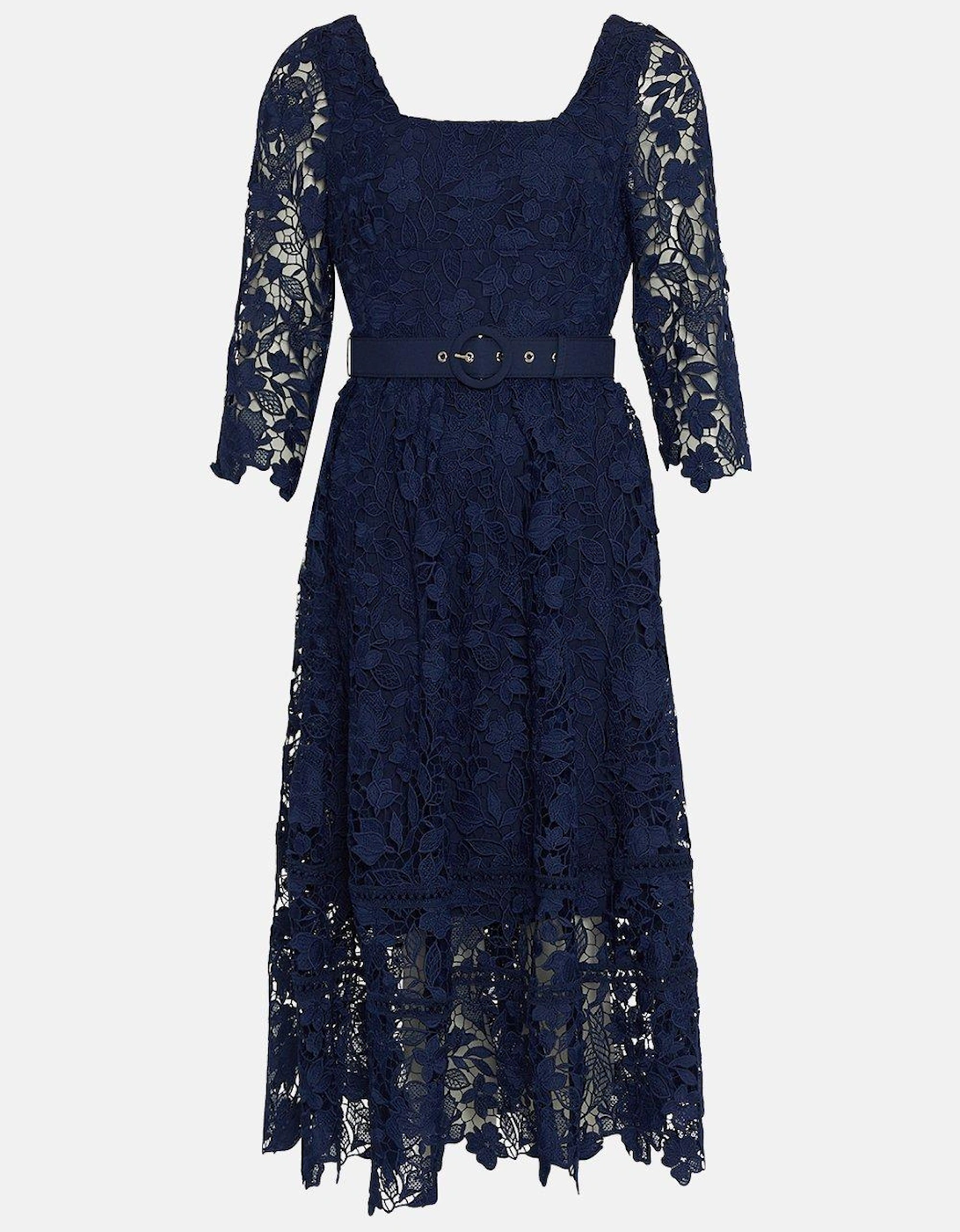 Square Neck Lace Dress With 3/4 Sleeve