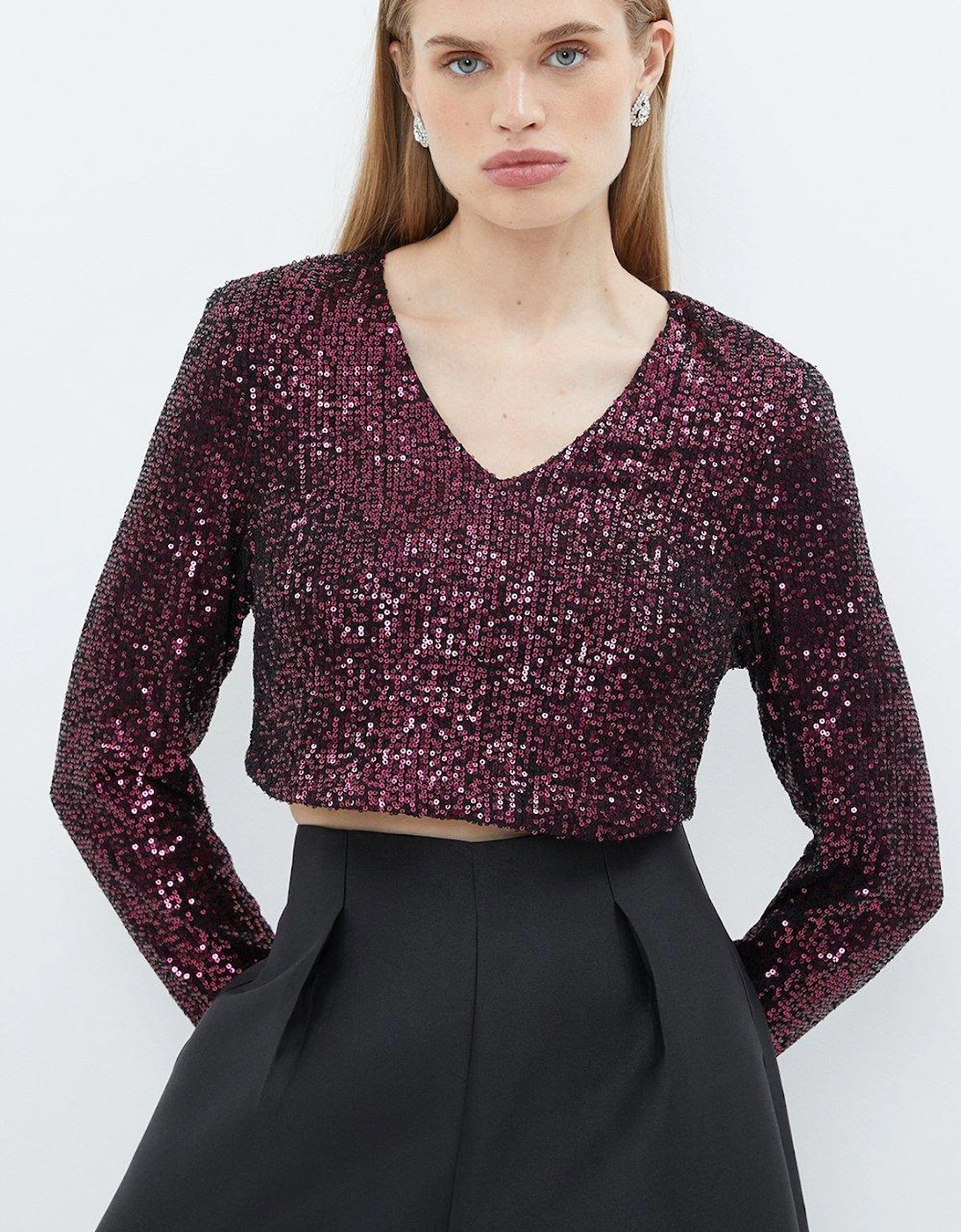 Sequin V Neck Long Sleeve Top, 5 of 4