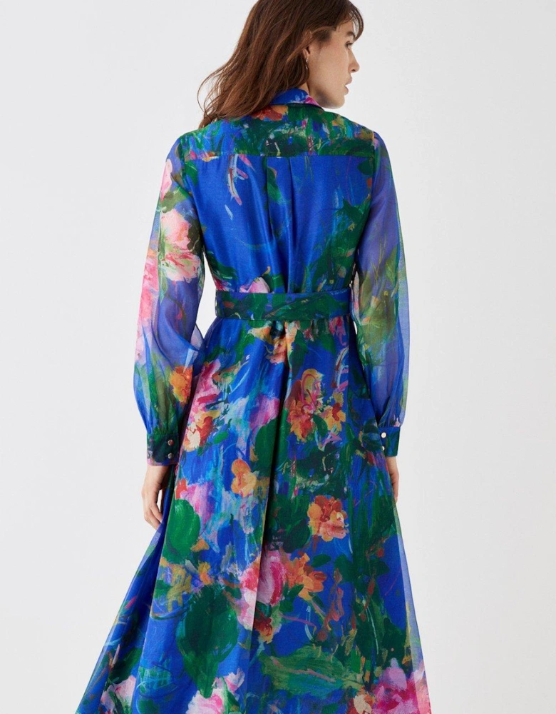 Printed Organza Shirt Dress