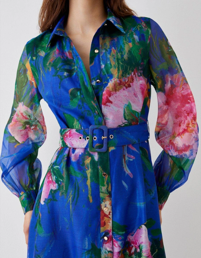 Printed Organza Shirt Dress