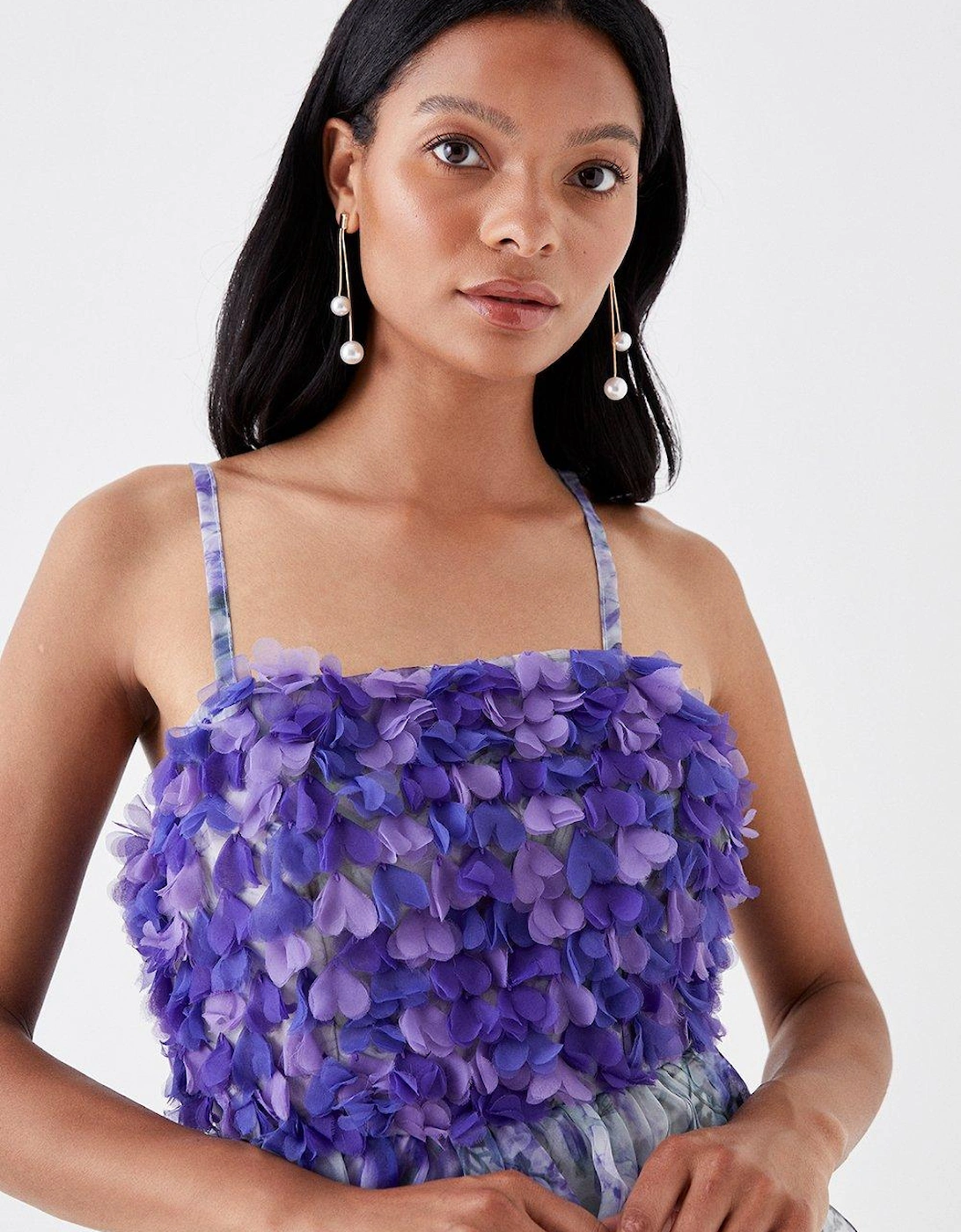 Petite Hand Stitched 3d Floral Bodice Full Skirt Midi Dress
