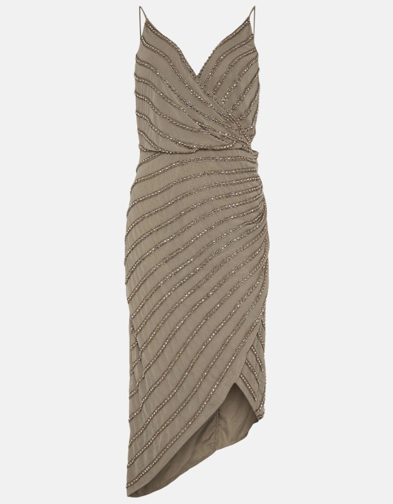 Premium Drape Wrap Embellished Cami Dress