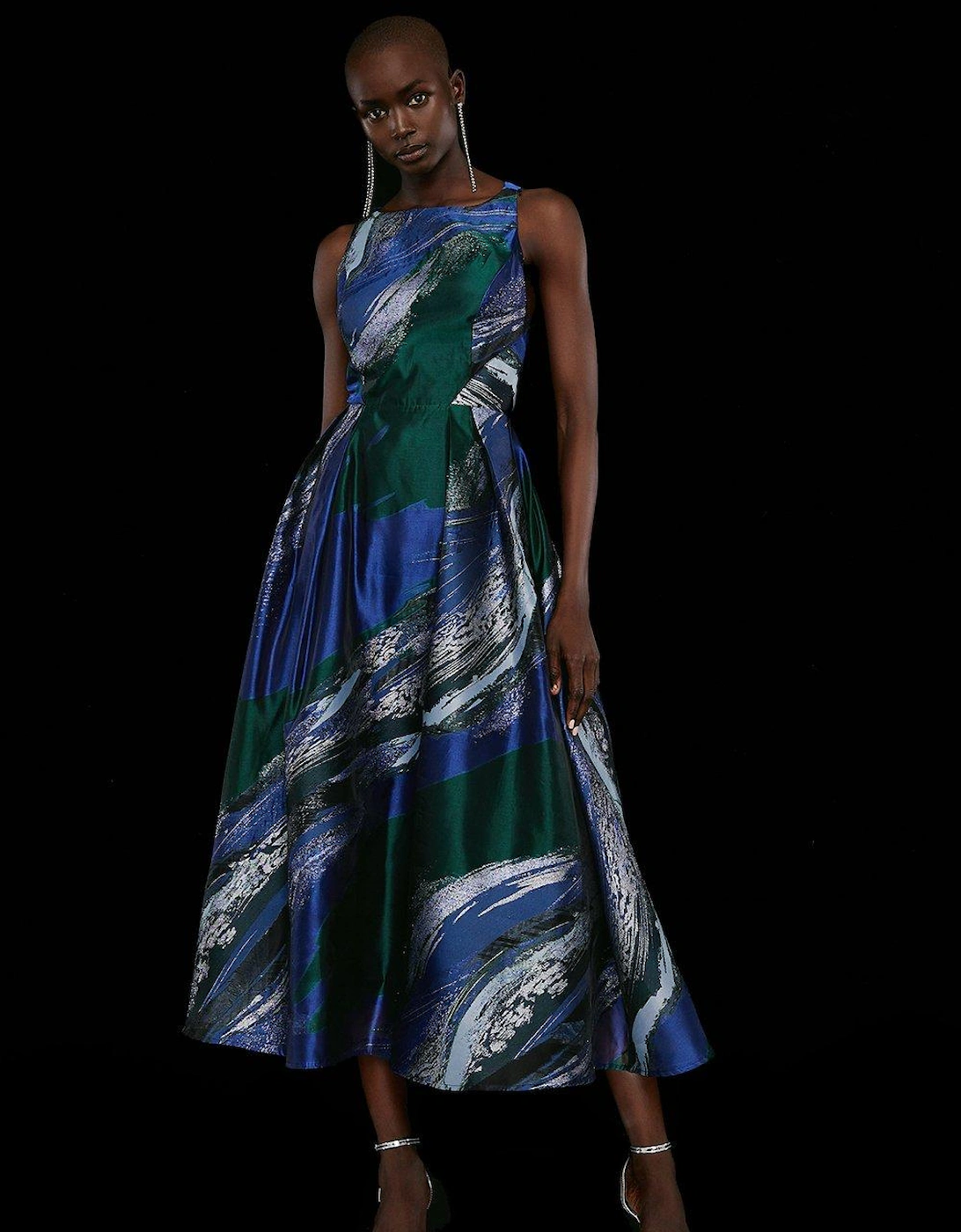 Premium Metallic Abstract Jacquard Midi Dress, 5 of 4