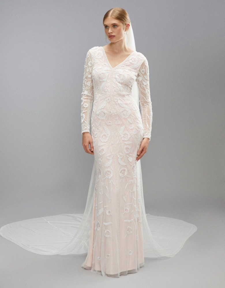 Premium Embellished Blush Bridal Maxi Dress