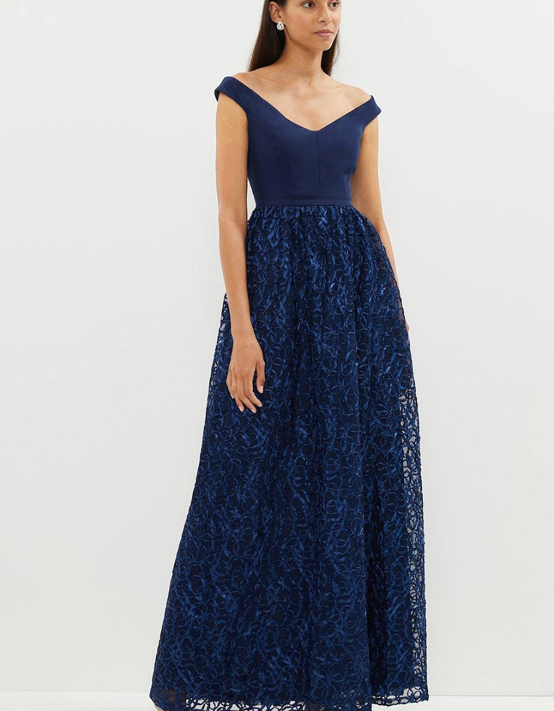 Off Shoulder Embroidered Skirt Maxi Dress, 5 of 4