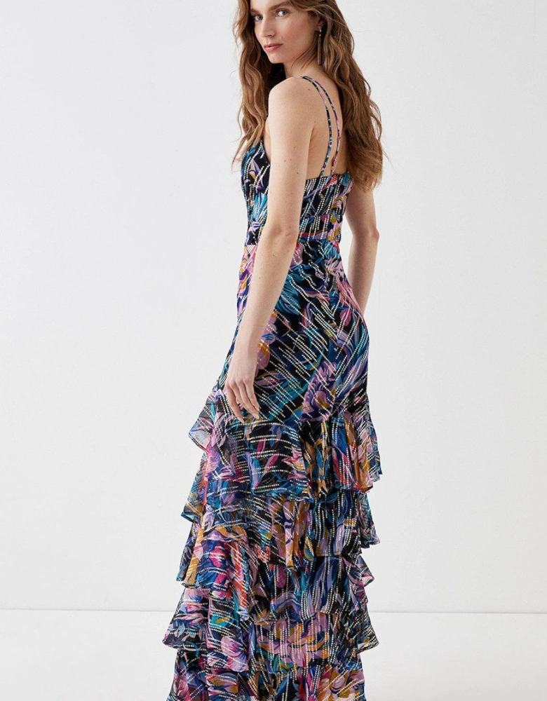 Alexandra Farmer Metallic Tiered Skirt Maxi Dress
