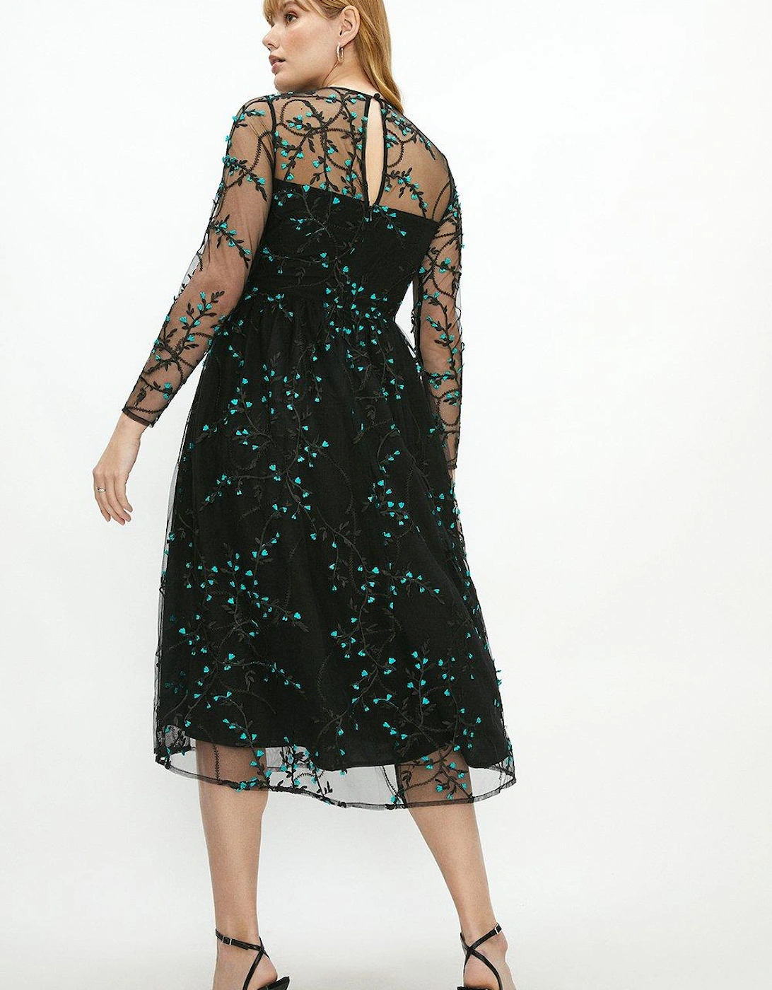 Full Skirted Embroidered Mesh Dress