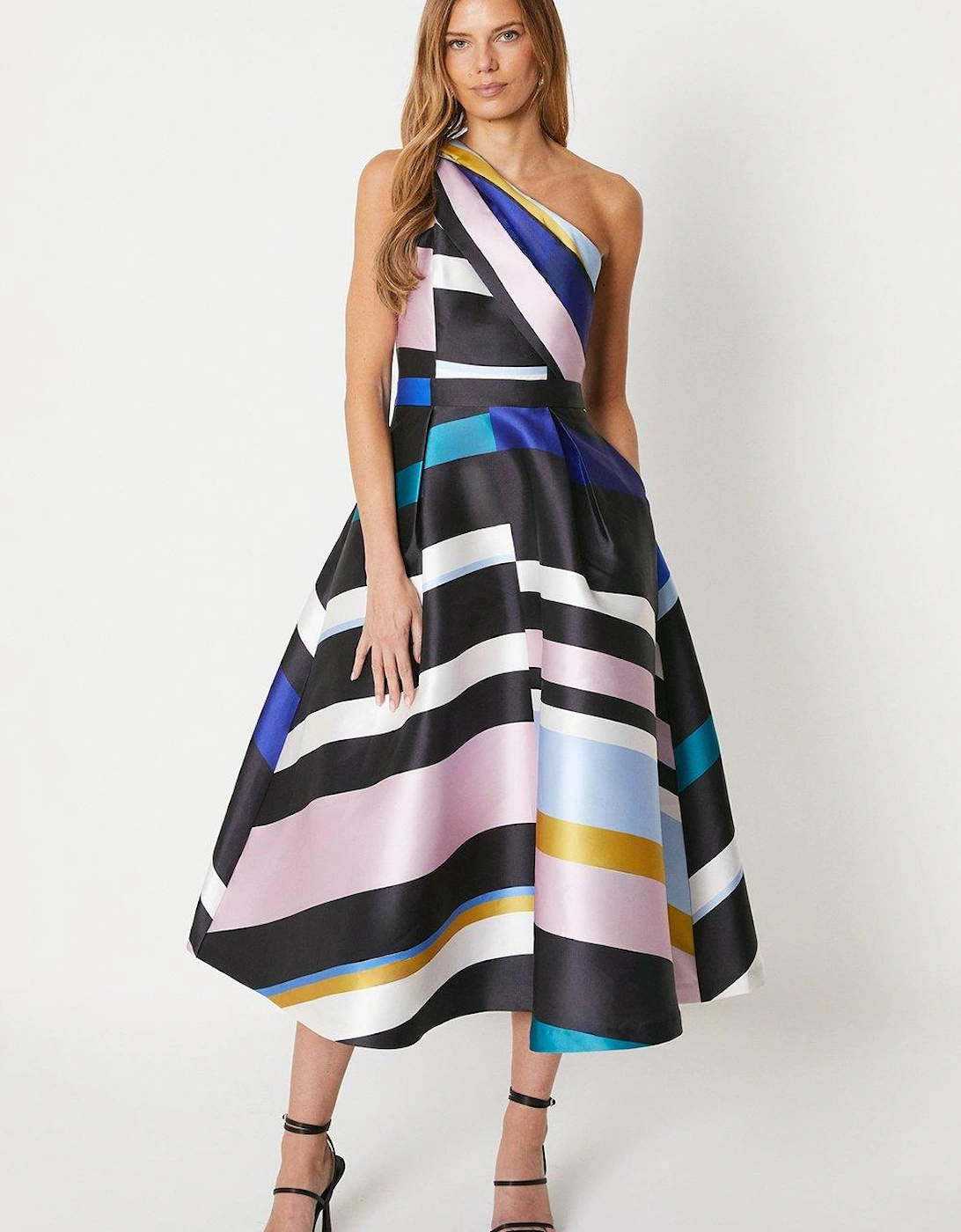 One Shoulder Twill Midi Dress In Stripe, 5 of 4