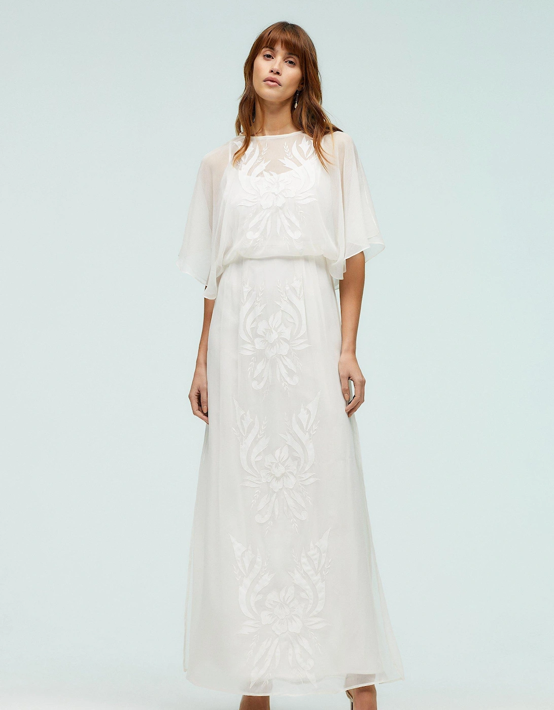 Embroidered Angel Sleeve Maxi Dress