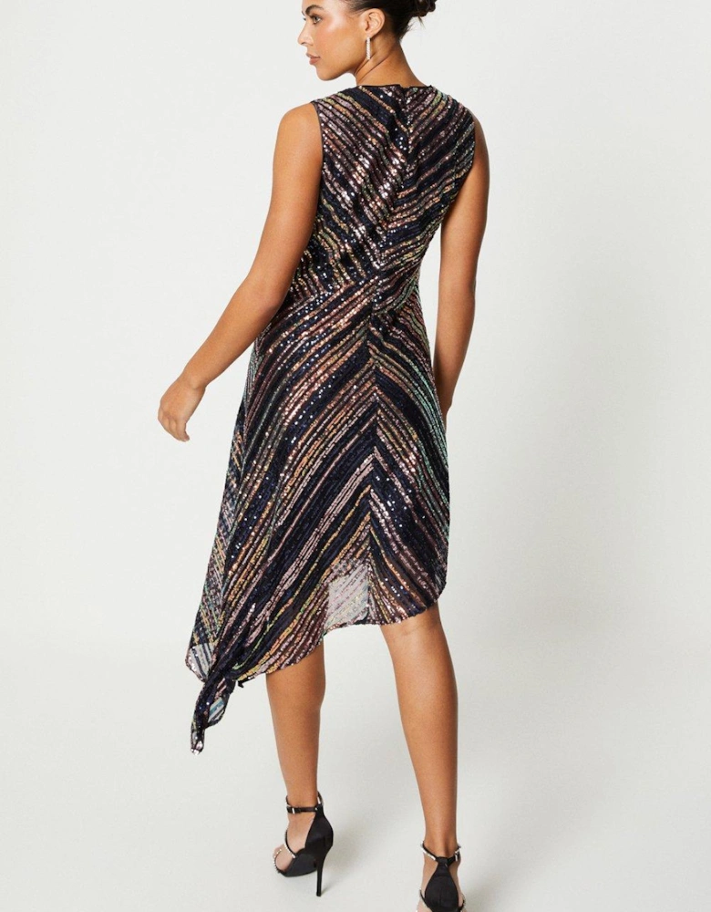 Asymmetric Hem Sequin Midi Dress